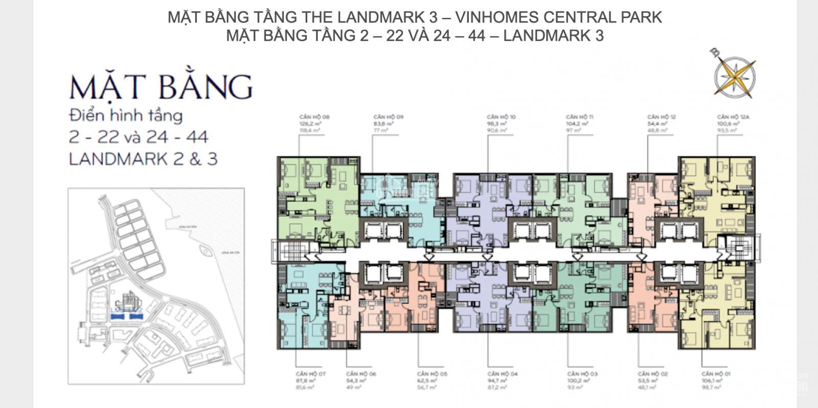 Bán căn hộ Vinhomes Central park 3PN tòa Land Mark 3 dt 94.7m²