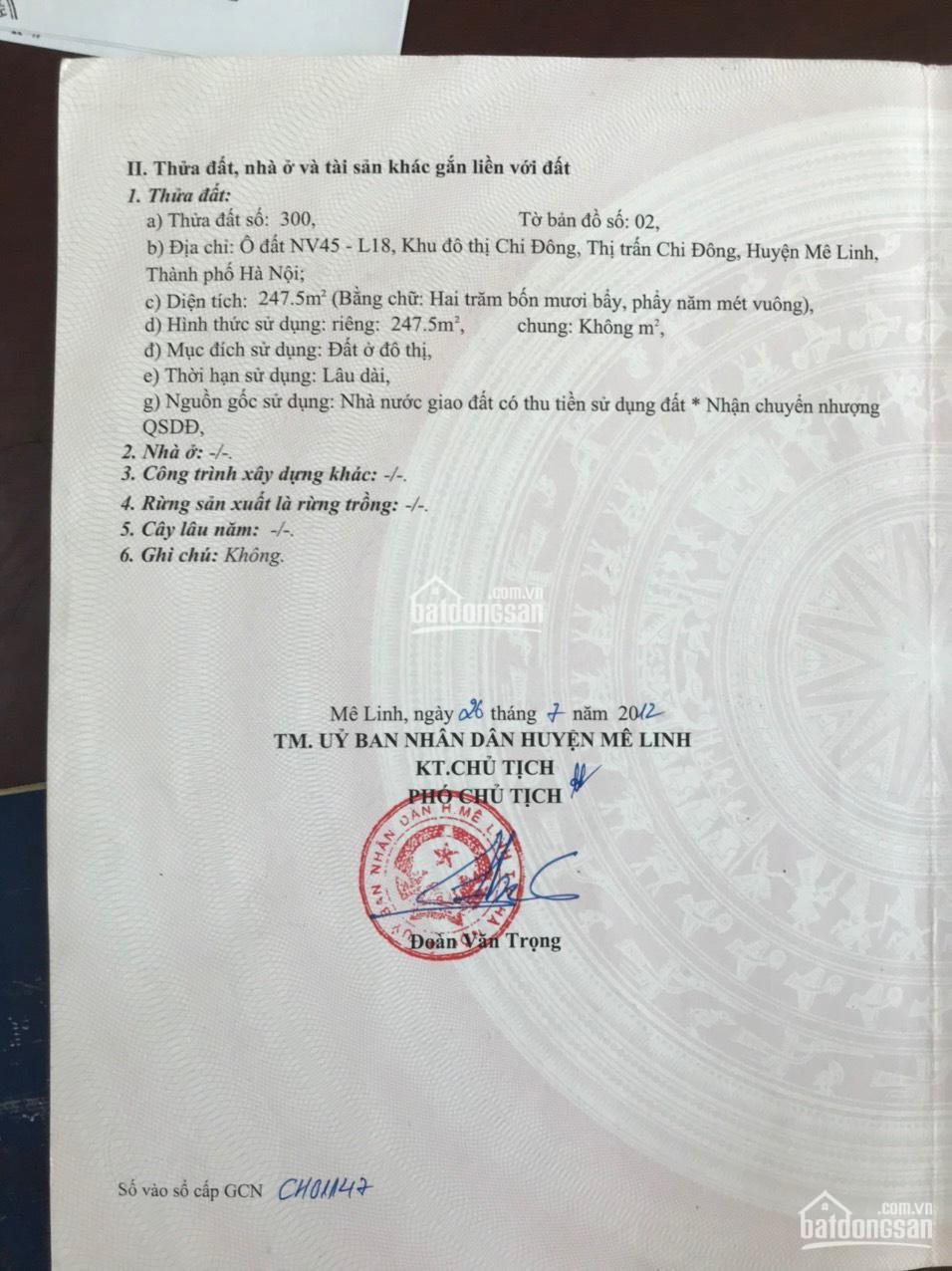 Cần bán đất khu đô thị Chi Đông - Mê Linh, Chính chủ rao bán