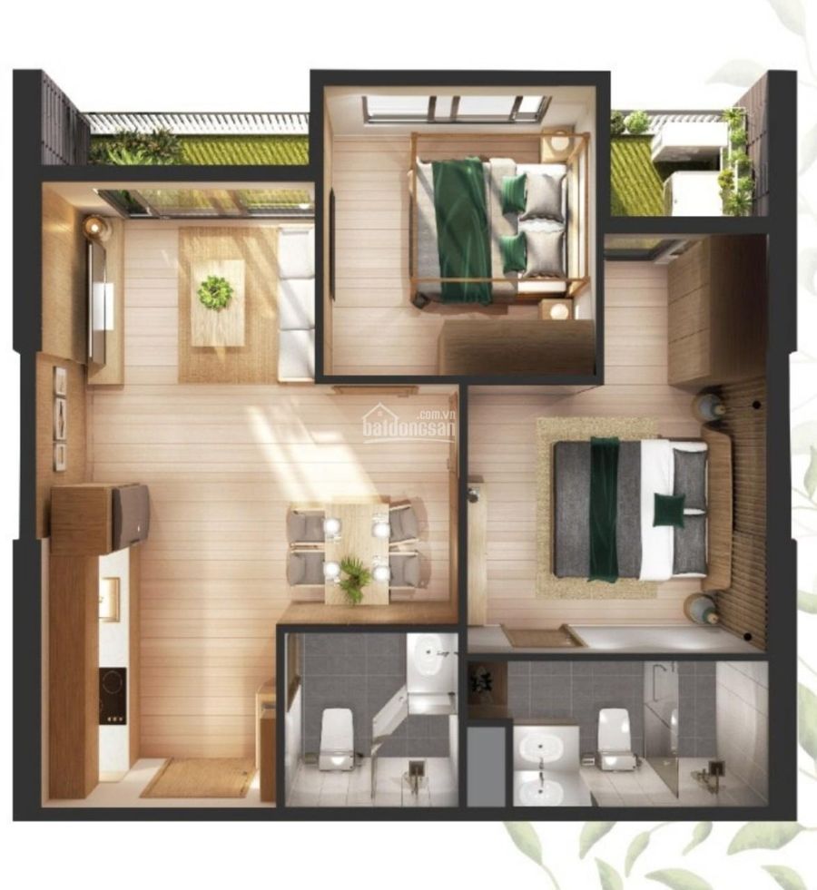 Chuyển nhượng căn hộ chung cư Haven Park 2PN tầng trung, ban công Đông Nam